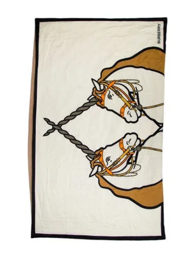 Pre-owned Burberry Silk Unicorn Monogram Jacquard Quilted Throw Blanket In Neutrals