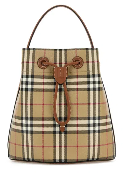 Burberry Small Bucket Bag With Check Motif In Brown