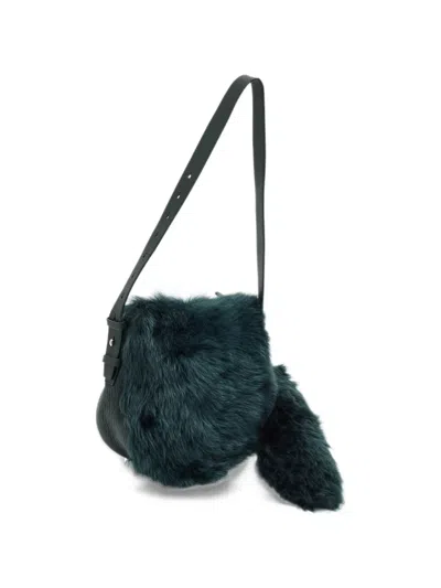 Pre-owned Burberry Small Knight Shearling Shoulder Bag In Green