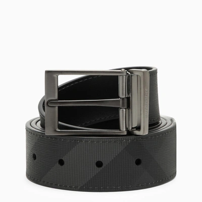 Burberry Smoke Black/graphite Vintage Check Belt In Reversible Coated Canvas In Grey