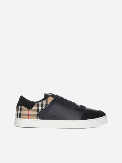 Burberry Stevie Check Canvas And Leather Sneakers In Black,beige
