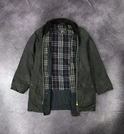 Pre-owned Burberry Vintage  Nova Check Hunting Wax Luxury Jacket In Navy
