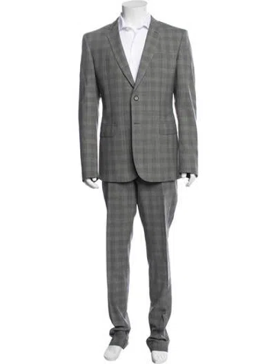 Pre-owned Burberry Virgin Wool Plaid Print Two-piece Suit In Grey