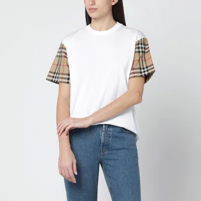 Burberry White T-shirt With Check-pattern Sleeves