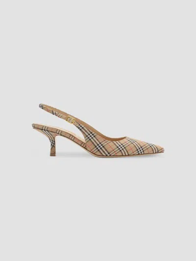 Burberry Women's 55mm Dame Check Slingback Pumps In Brown