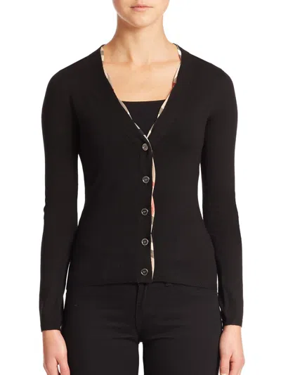 Burberry Women's Check-trim Cardigan In Black