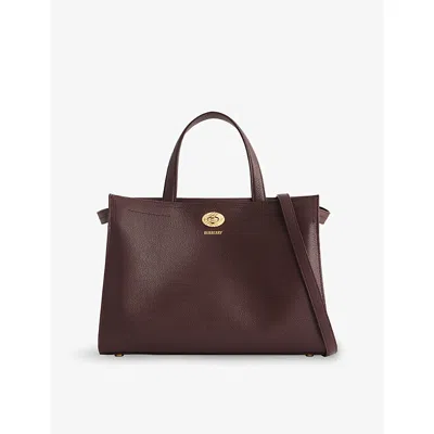 Burberry Womens Small Cotswolds Check Leather Tote Bag Vineyard Red