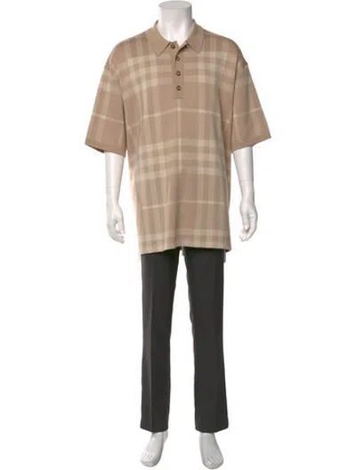 Pre-owned Burberry Wool Plaid Print Polo Shirt In Neutrals