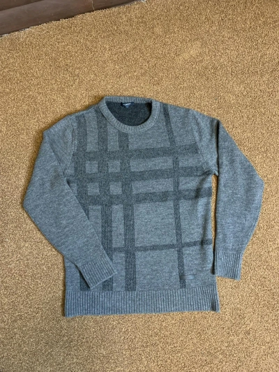 Pre-owned Burberry X Vintage Burberry Wool Sweater Mini Logo In Grey