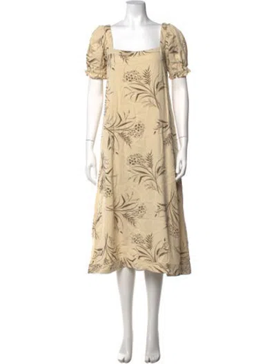 Pre-owned Buru Floral Print Midi Length Dress In Neutrals