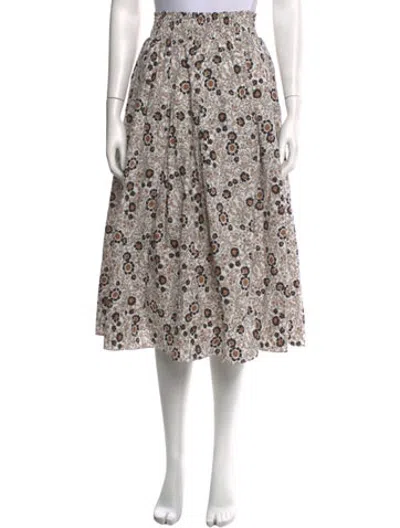 Pre-owned Buru Floral Print Midi Length Skirt In Neutrals
