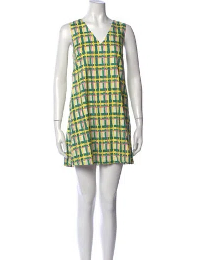 Pre-owned Buru Plaid Print Mini Dress In Green