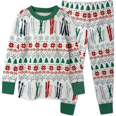 Butterblu Kids' Zen Print Fitted Organic Cotton Two-piece Pajamas In Green