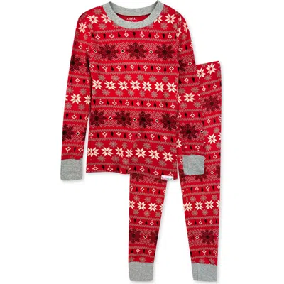 Butterblu Kids' Zen Print Fitted Organic Cotton Two-piece Pajamas In Red