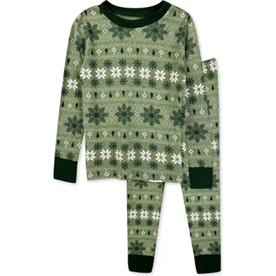 Butterblu Kids' Zen Print Fitted Organic Cotton Two-piece Pajamas In Green