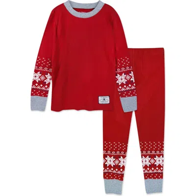 Butterblu Kids' Zen Print Fitted Organic Cotton Two-piece Pajamas In Red