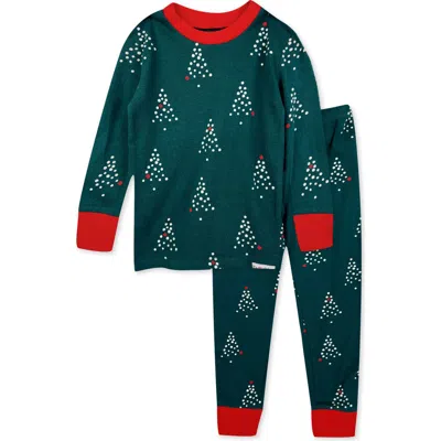 Butterblu Kids' Zen Print Fitted Organic Cotton Two-piece Pajamas In Green