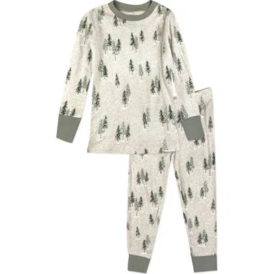 Butterblu Kids' Zen Print Fitted Organic Cotton Two-piece Pajamas In Gray