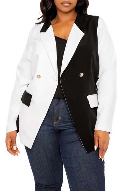 Buxom Couture Contrast Double Breasted Blazer In Black White