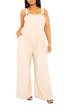 Buxom Couture Wide Leg Jumpsuit In Beige
