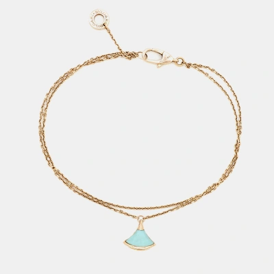 Pre-owned Bvlgari Divas' Dream Turquoise 18k Rose Gold Charm Bracelet M/l