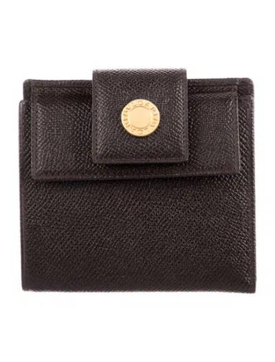 Pre-owned Bvlgari Leather Compact Wallet W/ Tags In Black
