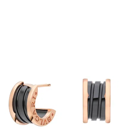 Bvlgari Rose Gold And Ceramic B. Zero1 Earrings In Black