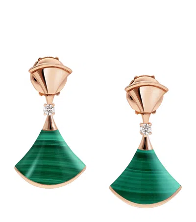 Bvlgari Rose Gold, Diamond And Malachite Divas' Dream Earrings In Green