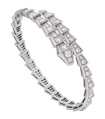 Bvlgari Small White Gold And Diamond Serpenti Viper Bracelet In Metallic