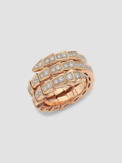 Bvlgari Women's Serpenti Viper 18k Rose Gold & Pavé Diamond 2-coil Ring