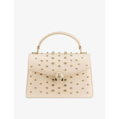 Bvlgari Womens Ivory Serpenti Forever Mini Stud-embellished Leather Top-handle Bag