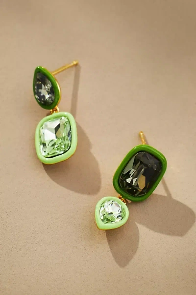By Anthropologie Asymmetrical Resin Crystal Drop Earrings In Green