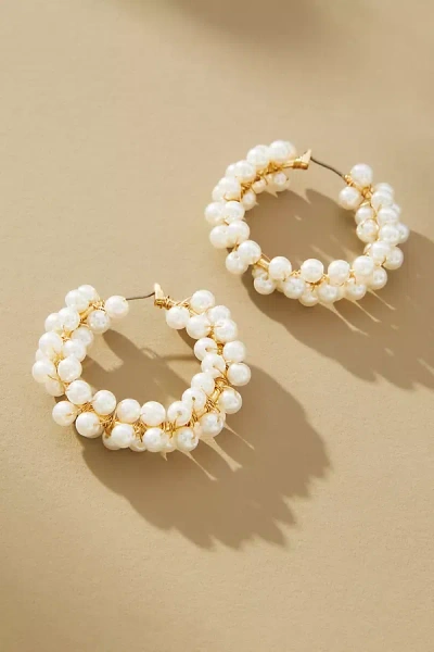 By Anthropologie Clustered Pearl Hoop Earrings In White