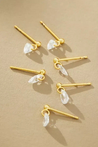 By Anthropologie Crystal Dangle Earrings, Set Of 3 In Gold