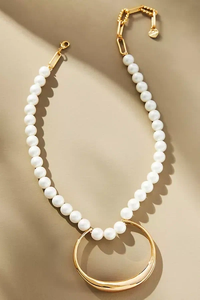 By Anthropologie Pearl Hoop Pendant Necklace In White