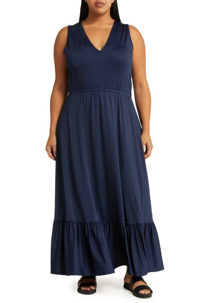 By Design Alba Deep V Maxi Dress In Blue