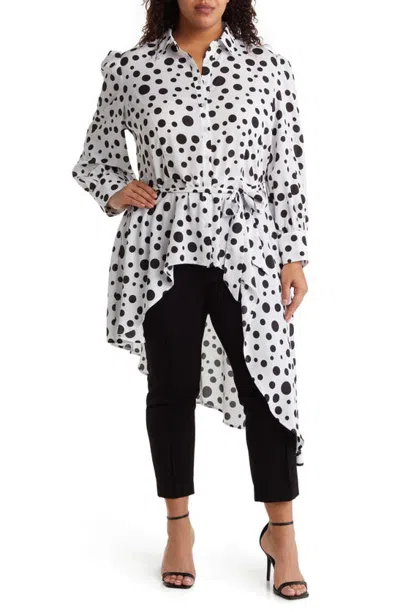 By Design Batallion High-low Hem Blouse In Dot White/ Black