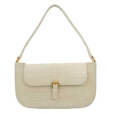 Pre-owned By Far Ladies Cream Miranda Crocodile Embossed Shoulder Bag 19fwmdascedmed In Ivory