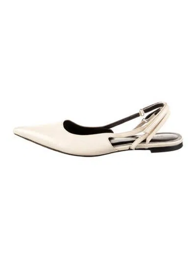 Pre-owned By Far Leather Slingback Flats In Neutrals