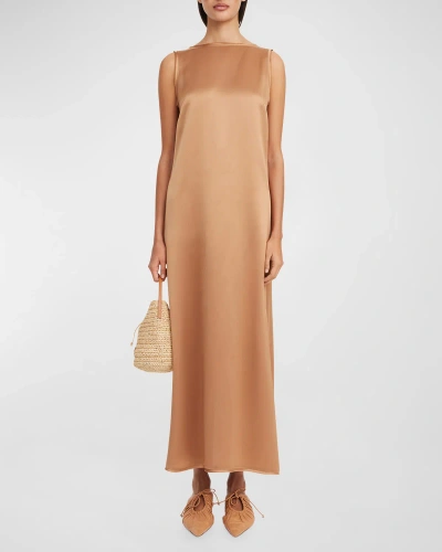 By Malene Birger Audette Sleeveless Low-back Column Maxi Dress In Tobacco Brown