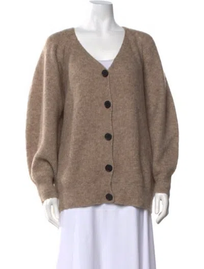 Pre-owned By Malene Birger Mohair V-neck Sweater In Brown
