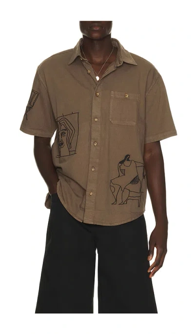 By Parra Crooked Face Short Sleeve Shirt In Brown
