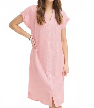 B.young Button Down Cuffed Sleeve Linen Dress In Lava In Pink