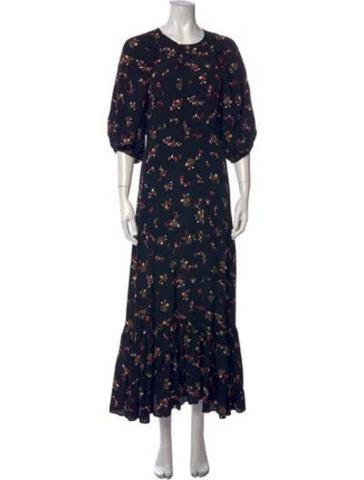 Pre-owned Bytimo Floral Print Long Dress In Black/pink