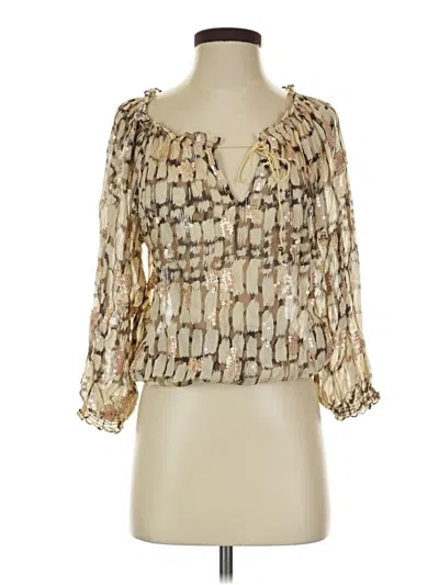 Pre-owned Caché 3/4 Sleeve Silk Top Gold Square Neckline Tops