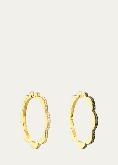 Cadar 18k Gold Triplet Hoop Earrings With Black And White Diamonds, 14mm