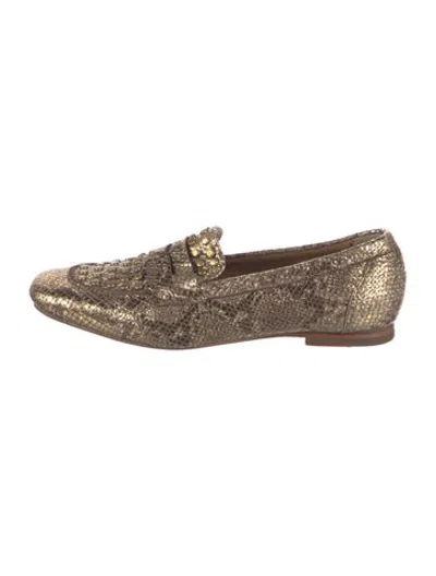 Pre-owned Calleen Cordero Leather Animal Print Loafers In Gold
