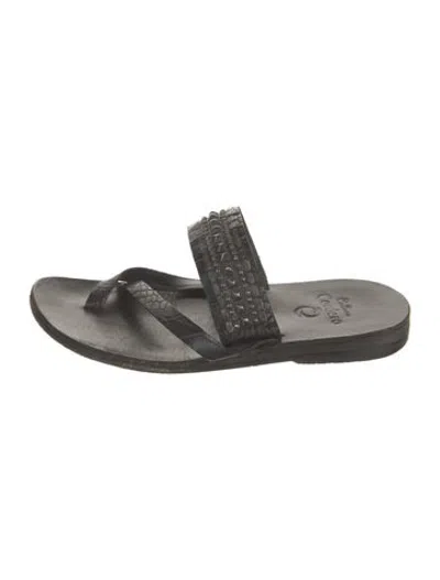 Pre-owned Calleen Cordero Leather Animal Print Sandals In Grey
