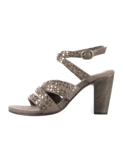 Pre-owned Calleen Cordero Leather Studded Accents Sandals In Grey