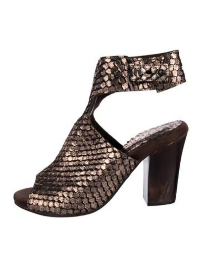 Pre-owned Calleen Cordero Sequins Animal Print Sandals In Brown